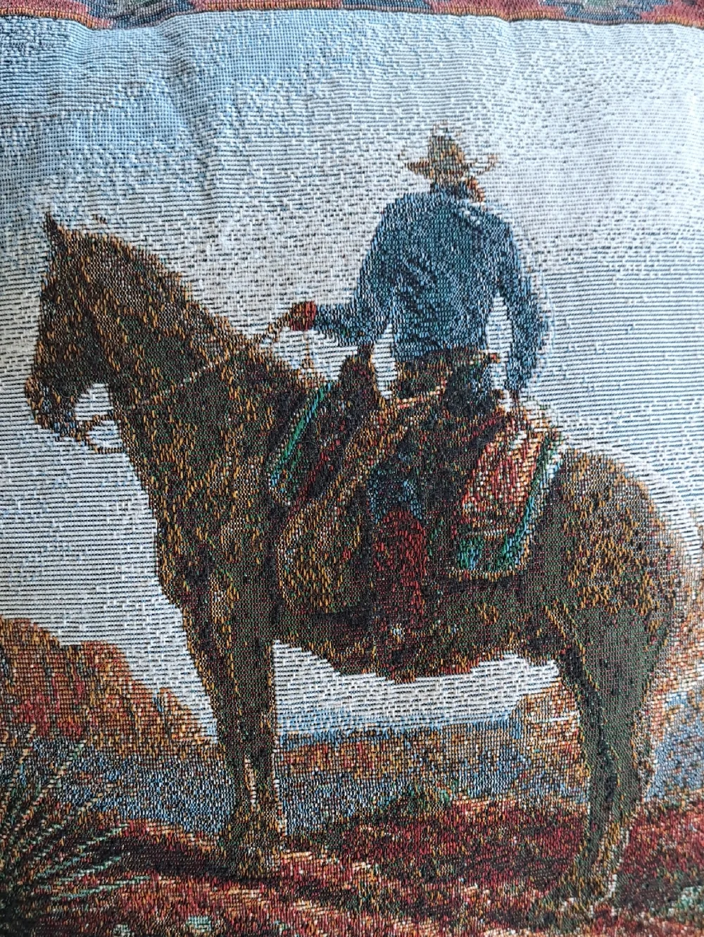 Mohawk Vintage Western Cowboy Horse Woven Tapestry Throw Pillow Native